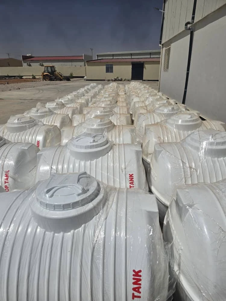 Plastic water storage tanks at Diamond Plastic Industries in Garowe